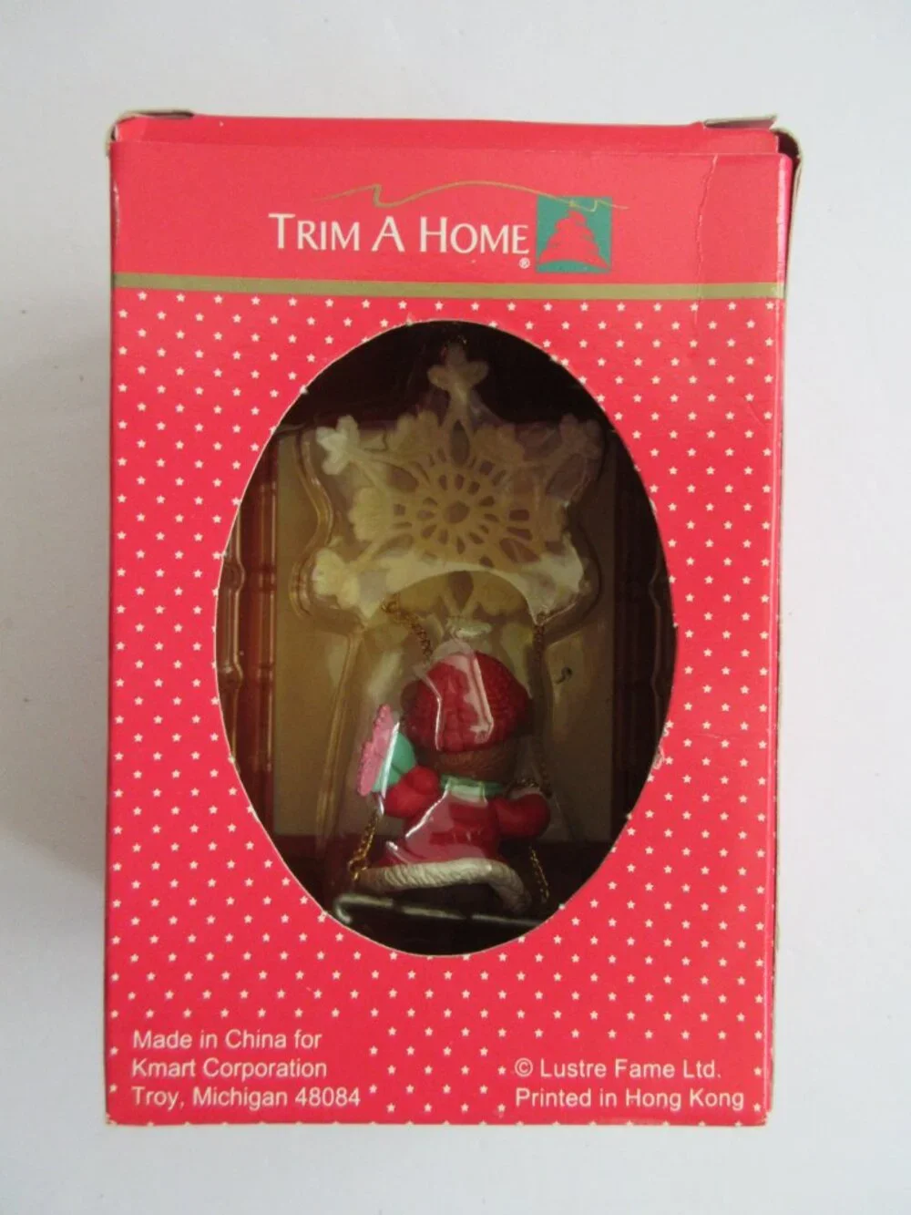 Trim A Home Christmas Tree Ornament Santa Bear on Snowflake Swing Kmart 1992
